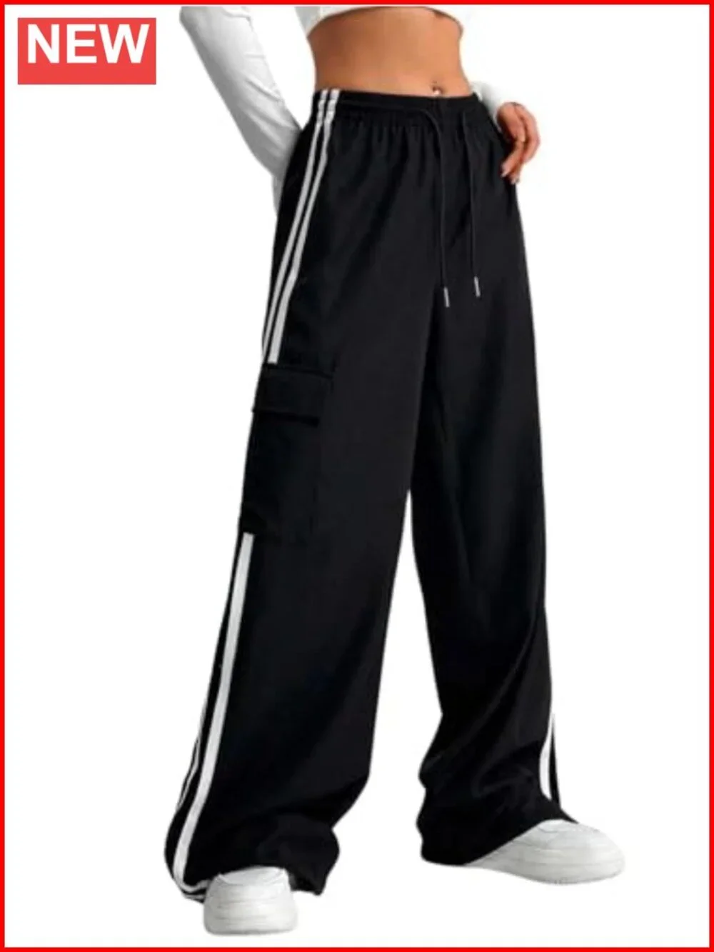 Baggy Straight Wide Leg Cargo Pants with Pockets Striped Joggers Athletic